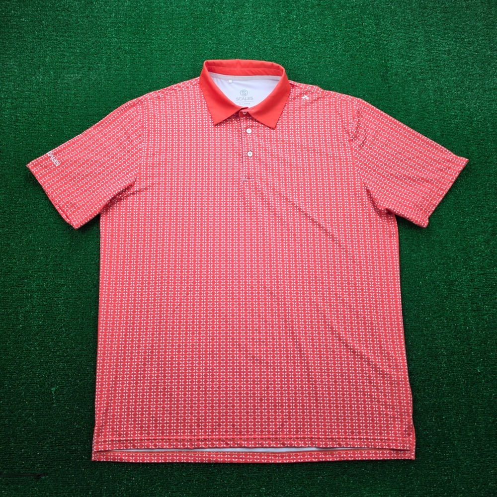 Scales Gear Technical Performance Polo Shirt Mens XL Orange Red Geometric Golf